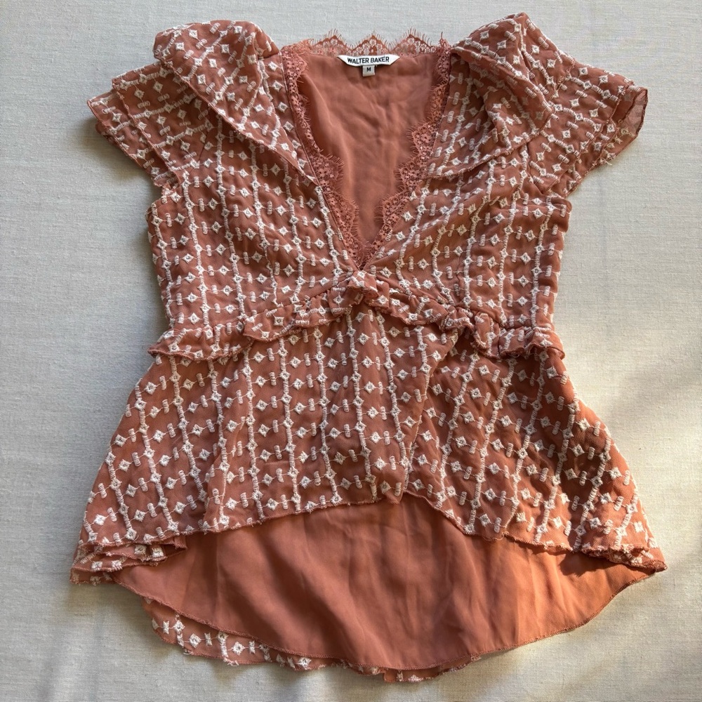 Walter Baker Carole Rustic Orange Hi-Low Blouse M | Romantic